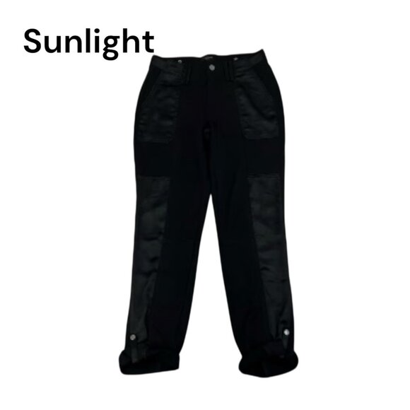 WHITE HOUSE BLACK MARKET Womens Black Satin Patchwork The Straight Crop Pants 6L - Picture 1 of 16